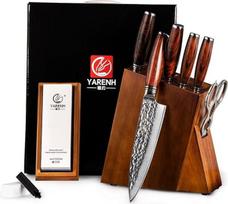 Yarenh 5 dalių Damasko virtuvės peilių rinkinys, japoniškas Damasko peilis, aštrus peilis, Damasko plieno profesionalus virėjo peilis, virėjo peilis, Santoku peilis, Nakiri peilis, kumpio peilis, biuro peilis Damasko peilių rinkinys