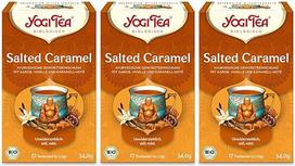 YOGI TEA Salted Caramel, ajurvedinis ekologiškas prieskonių arbatos mišinys su karobu, kakava, natūraliu karamelės aromatu ir druska, be kofeino, Yogi Tea Pack of 3, 3 x 17 maišelių (51 arbatos maišelis)
