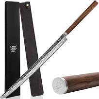 YOUSUNLONG Sakimaru peilis 590 mm Ultra Yanagiba - japoniško plaktuko iš damasko plieno ašmenys - natūralaus riešutmedžio rankena su oda