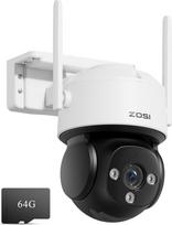 ZOSI 4K 8 MP stebėjimo kamera WLAN lauke su 64GB kortele, 360° PTZ kamera, asmens ir transporto priemonės aptikimas, automobilio sekimas, dvipusis garsas, IR naktinis matymas
