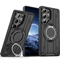360° metalinis žiedas, magnetinis dėklas, skirtas Samsung Galaxy S25 S24 S23 S22 Ultra Plus, Magsafe belaidžio įkrovimo šarvuotas smūgiams atsparus dangtelis For Galaxy S25 Ultra violetinė