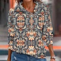 Women  T-shirt Loose  Pullover Sports Tops  Casual V Neck Long Sleeve Printed Top L armijos žalia spalva
