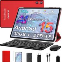 "Android 15" planšetinis kompiuteris 10 colių su "Gemini AI", 30GB RAM + galimybė išplėsti iki 2 TB ROM, "Widevine L1", 5G Wi-Fi, 6000 mAh, aštuonių branduolių, 5 MP + 8 MP, BT 5.0, planšetinis kompiuteris su klaviatūra ir pele, raudonos spalvos