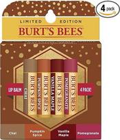 "Burt's Bees" 100 % natūralus drėkinamasis lūpų balzamas, rudens asorti, "Chai Tea", "Pumpkin Spice", "Vanilla Maple", "Pomegranate", 4 tūbelės lūpų balzamo