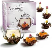 "Creano" žydinti arbata "Abloom Tea" - gėlių arbatos kamuoliukų dovanų rinkinys su 500 ml stikliniu arbatinuku | Juodoji arbata