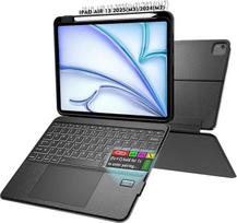 "Doohoeek" klaviatūros dėklas su LCD ekranu, skirtas "iPad Air" 13 colių 2025(M3)/2024(M2), "iPad Pro" 12,9 colių 6/5/4/3 kartos, nuimama "Bluetooth" klaviatūra su apšvietimu, jutiklinis kilimėlis, QWERTZ
