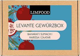 "Limfood" dovanų rinkinys - prieskonių dėžutė, prieskonių rinkinys su 4 prieskoniais aromatingose skardinėse - dovanų krepšelis gaminant maistą - prieskonių mišiniai šalies virtuvėje - (Levante)