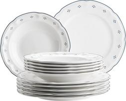 "Mäser Lova" serijos 12 dalių porcelianinis pietų servizas - 6 vakarienės lėkštės 26 cm ir 6 sriubos lėkštės 22 cm - mėlynos spalvos