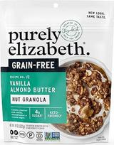 "Purely Elizabeth" vanilinis migdolų sviestas su riešutais ir sėklomis, be grūdų, be glitimo, be GMO (8 oz maišelis)