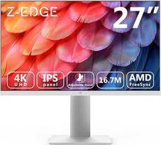 "Z-Edge" 27 colių 4K monitorius UHD 3840 x 2160 IPS skydelis 60 Hz LED monitorius, 250 cd/m² ryškumas, HDR10, "FreeSync", nemirksintis, HDMI x2, "DisplayPort x2", reguliuojamas aukštis, pakreipiamas, pasukamas, baltas
