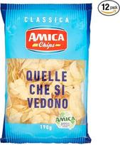 12 x "Amica" traškučiai, "Amica" traškučiai, "Classica" traškučiai, patatinas, bulvių traškučiai, sūdyti, 190 g bulvių + itališka GOurmet polpa 400 g