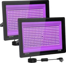 2 vnt. 300 W LED juodos šviesos prožektorių, IP66 UV juodos šviesos prožektorius, 395-400 nm LED UV prožektorius, UV šviesa su jungikliu Helovino dekoracijoms, vakarėlių dekoracijoms, Kalėdoms, neoninio švytėjimo vakarėliams