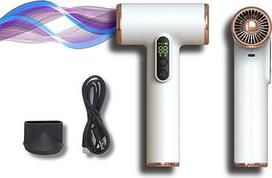200 W akumuliatorinis plaukų džiovintuvas nešiojamam mini plaukų džiovintuvui, įkraunamas per USB C, su skaitmeniniu ekranu, 3 vėjo greičiais ir 3 temperatūromis, šepetiniais varikliais