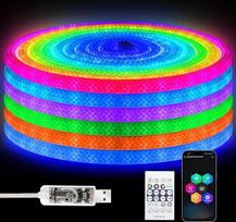 5 m neoninė LED juosta, 5 V USB RGB LED juosta, IP67 vandeniui atspari žarnelė su nuotolinio valdymo pulteliu, programėlės valdymu, muzikos sinchronizavimo laikmačiu, 360° apvali keičiamos spalvos šviesos juosta miegamajam, žaidimų kambariui, vakarėliui,