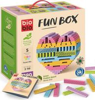 bioblo Mediniai kaladėlių kaladėlės iš perdirbtos medžiagos Fun Box Pastel Mix Pack of 200 | Skatina motorinį vystymąsi | Balansavimo kaladėlės, statybinės kaladėlės, statybinės kaladėlės suaugusiems, natūralios medinės kaladėlės, dovanos vaikams
