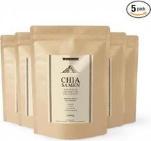 Chia sėklos 5 kg (5 x 1 kg) - "Chia Trade" sėklų pakuotė - žalias maistas ir veganiškas maistas - be glitimo, be GMO - baltymų ir skaidulų šaltinis - chia pudingams, kokteiliams, dribsniams ir kepiniams - iš Paragvajaus