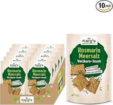 Dr. Karg's Whole Grain Snack Rosemary Sea Salt - traškūs, veganiški užkandžiai su rozmarinais ir jūros druska, 100 % viso grūdo miltai ir jokių priedų, 10 x 110 g