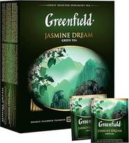 GREENFIELD Jasmine Dream Natūrali kiniška žalioji jazminų arbata 100 arbatos maišelių Žalioji arbata su jazminais Žalioji jazminų arbata 100 arbatos maišelių 200 g
