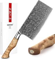 HEZHEN Virtuvės daržovių mėsos kirvis Kinų virėjo peilis 17,3 cm mėsininko peilis 67 sluoksnių Damasko plieno kaltinis aštrus mėsos mėsmalės peilis Neslystanti medinė rankena + dovanų dėžutė