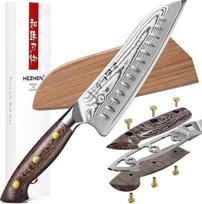 Japoniško stiliaus peilis HEZHEN Santoku, tikras Damasko plieno virėjo peilis su mediniu dėklu, kiniškas VG10 Gyuto peilis, "Full Tang Micarta" rankena