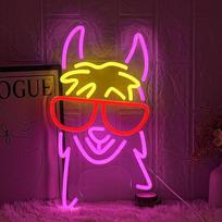 Lama su raudonais akiniais Neoninis ženklas Sienų dekoras Lama Neoninė šviesa Cool Animal Neon Light Dimmable USB Powered Colorful LED Neon Sign for Bedroom Zoo Home Bar Pub