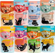 Lucky Lou Adult Mix Pack Wet Cat Food, 12 x 125 g, aukštos kokybės kačių ėdalas su daug baltymų, drėgnas ėdalas, be grūdų ir cukraus
