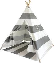 Moritz & Moritz Teepee - pilka dryžuota - vaikiška palapinė, žaidimų palapinė, dovanų idėja - su grindų danga ir langu - namams ir sodui