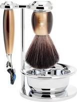 MÜHLE VIVO Brown Horn 4 dalių sintetinių šepetėlių ir skutimosi peiliukų rinkinys - S21M332SF