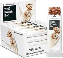 natural elements Protein Bar Cookies & Cream - baltyminis batonėlis su mažu cukraus kiekiu - 13 g baltymų ir 164 kcal viename batonėlyje - 16 x 45 g, vegetariškas, be palmių aliejaus - laboratoriškai patikrintas Vokietijoje