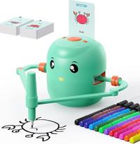 Piešimo robotas vaikams, Montessori mokymosi žaislas vaikams nuo 5 metų su balso sąveika, 16 spalvinimo pieštukų, stebuklingas piešimo robotas su 100 mokomųjų žodžių kortelių berniukams ir mergaitėms (žalias)
