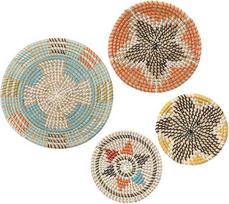 uxcell krepšeliai sienų apdailai, bohemiškas sienų krepšelis, šiaudų sienų apdaila, sienų pakabinamas dekoras, pakabinamas pintas sienų krepšelis, pintas sienų dekoras (4 vnt.)