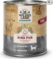Wildes Land - Šlapias maistas šunims - PUR jautiena - 12 x 800 g - su erškėtuogių aliejumi - be grūdų - ypač didelis mėsos kiekis (70 %) - geriausias priėmimas ir suderinamumas