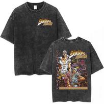Anime JoJo Bizarre Adventure Vintage Washed T-shirt Kujo Jotaro Star Platinum T-shirts Men Women Cotton Oversized T Shirt S