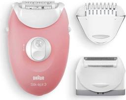 "Braun Silk-épil 3 SE 3-440 Starter 3-in-1" epiliatorius, epiliatorius, skustuvas, masažinio volelio priedas Baltas/Flamingo rožinis