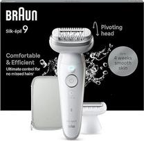 "Braun Silk-épil 9" moteriškas epiliatorius / plaukų šalintuvas ilgam plaukų šalinimui, skustuvas, skutimosi priedas, kirptuvo priedas, 9-041, baltas/ sidabrinis