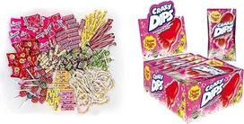"Chupa Chups" vaikiškų saldainių mišinys, 150 vienetų, su saldainiais, kramtomosiomis gumomis, kramtomaisiais saldainiais ir specialiais daiktais, "Mentos" ir "Crazy Dips", 24 stendai, braškių saldainiai su dušo milteliais ir raukšlėmis