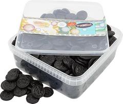 "Deine Naschbox" | Salmiac saldymedžio monetos be cukraus | 1 kg užkandžių dėžutė | XL biri pakuotė vakarėliams, saldainių barams ir dovanoms - saldymedžio Salmiac taleriai