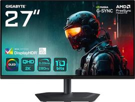 "Gigabyte MO27Q2A" 27 colių OLED 2K QHD žaidimų monitorius - 2560 x 1440, 280 Hz, 0,03 ms, 250 cd/m², "FreeSync Premium Pro", "DisplayHDR True Black 400", HDMI 2.1, "DisplayPort 1.4