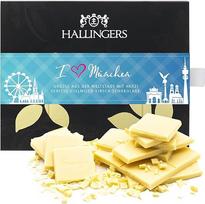 "Hallingers I Love Munich" - rankų darbo baltasis šokoladas su vyšniomis, be alkoholio (dėžutė) - dovana vasarą ir puiki dovana kepsniams | gimtadienio sveikinimai jubiliejaus proga