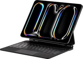 "iPad Pro" 12,9 colių (3, 4, 5, 6 kartos) ir "Air" 13 colių (M3/M2) korpusas su magnetine klaviatūra, bėgimo takelis, apšvietimas ir vokiškas QWERTZ išdėstymas