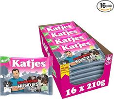 "Katjes Hundjes" saldymedžio pakuotė - putų cukrus su saldymedžiu, aštrus saldus mišinys, veganiškas, 16 x 210 g