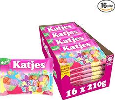 "Katjes Party Fred" laikymo pakuotė - kiaulės formos putų cukrus, įvairių skonių vaisių putų kramtomosios gumos mišinys, veganiškas, halalinis, 16 x 210 g