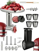 "KitchenAid" stacionaraus maišytuvo mėsmalės priedas, nerūdijančio plieno mėsmalės priedas su dešrų užpildu, valymo šepetėliu, "KitchenAid" pjaustytuvo ir smulkintuvo rinkiniu (2)