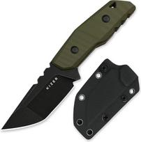 "Kizer Quartz Fixed Knife", 8 cm Tanto AEB-L peilis su alyvuogių žalumo G10 rankena, 3D neslystančiu briaunuotu medžiokliniu peiliu su Kydex dėklu, skirtu stovyklavimui, žygiams ir išgyvenimui 1086A1