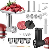 "Kitchenaid" nuolatinio maišytuvo mėsmalės ir sūrio tarkavimo priedas su 4 malimo plokštelėmis, "Kitchenaid" priedų maišytuvo pjaustytuvo smulkintuvo priedai su 3 metaliniais vamzdeliais ir 3 ašmenimis (mėsmalė ir