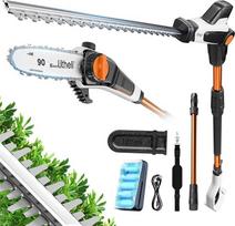 "Litheli" 20 V "2-in-1" akumuliatorinės teleskopinės gyvatvorių žirklės ir genėtuvas su 2,0 Ah akumuliatoriumi, 47 cm ilgio strypu, standžiu ilginamuoju strypu iki 4 m, automatiniu grandinės tepimu - ergonomiškas