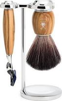 "MÜHLE Vivo" skutimosi rinkinys - skustuvas, suderinamas su "Gillette" peiliukais, ir skutimosi šepetėlis iš juodo pluošto, laikiklis, alyvuogių medžio rankena