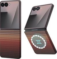 "pitaka" magnetinis dėklas "Samsung Galaxy Z Flip 7", pagamintas iš aramido pluošto, itin plonas mobiliojo telefono dėklas, suderinamas su "Magsafe", patvarus apsauginis dėklas su patogiu pojūčiu [lietimui jautrus austas dėklas], saulėlydis