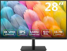 "Z-Edge" 28 colių 4K 144 Hz žaidimų monitorius UHD IPS monitorius 3840x2160 1 ms MPRT, 300 cd/m² ryškumas, "FreeSync", HDR10, DP 1.4 ir HDMI 2.1, suderinamas su VESA, juodas