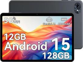 2026 Naujausia "Android 15" planšetė 10 colių - 12GB RAM + 128GB ROM, aštuonių branduolių, žaidimų planšetė, "Widevine L1", 1280 x 800 IPS, 6000 mAh baterija, "Gemini AI", 5 MP AI kamera, veido ID, 5G WiFi, 3,5 mm lizdas